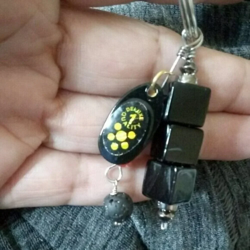 #1 Dad Gift! Fishing Lure Key Chain - Black Onyx + Metal Spoon Lure Key Ring!